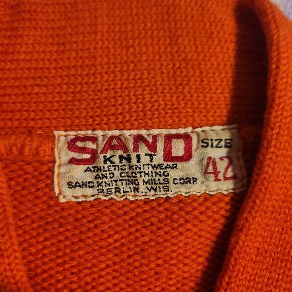 Vintage Orange Letterman Sweater Sand Knit Wear Wool 50s 60s Athletic Size 42 - Picture 2 of 9